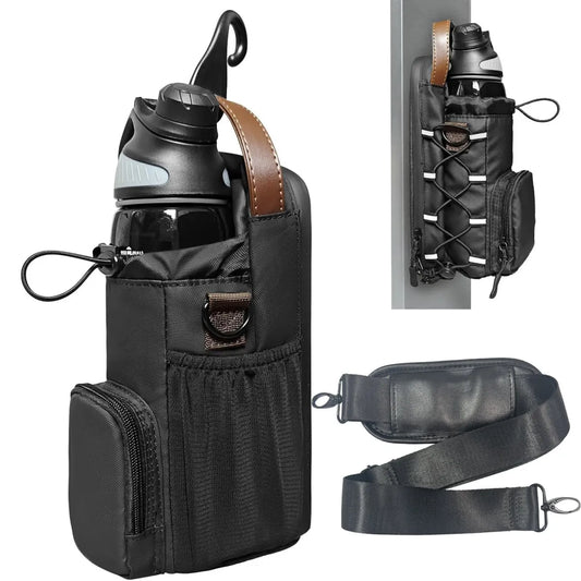 Magnetic Gym Water Bottle & Crossbody Bag (Black Upgraded StrongMagnet)