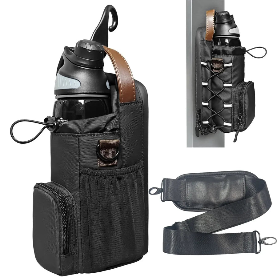 Magnetic Gym Water Bottle & Crossbody Bag (Black Upgraded StrongMagnet)