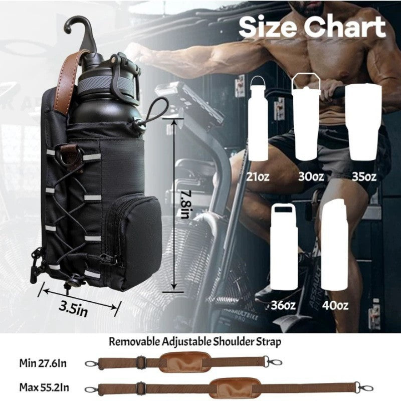 Magnetic Gym Water Bottle & Crossbody Bag (Black Upgraded StrongMagnet)